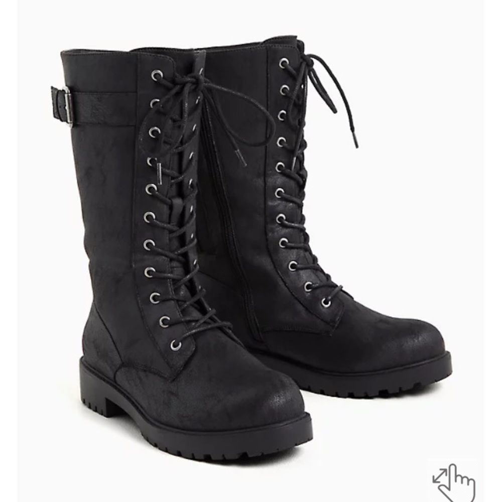 Black faux suede combat boots